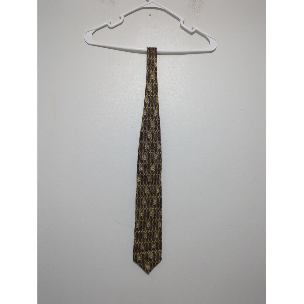 Zino Cosma Italy Mens Silk Tie Gold Bronze Grey Abstract Geometric Woven Pattern